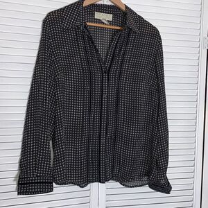 Vintage Black Polkadot‎ Semi Sheer Button Down Blouse Size 12
